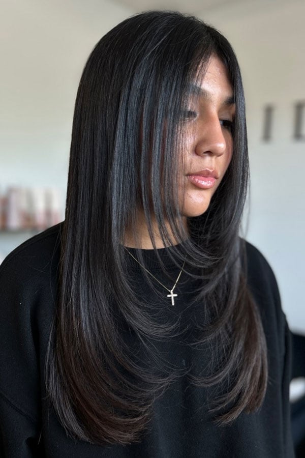 Long Straight Dark Brown With Wispy Front Layers Long Straight Dark Brown With Wispy Front Layers — Layers Hairstyles
