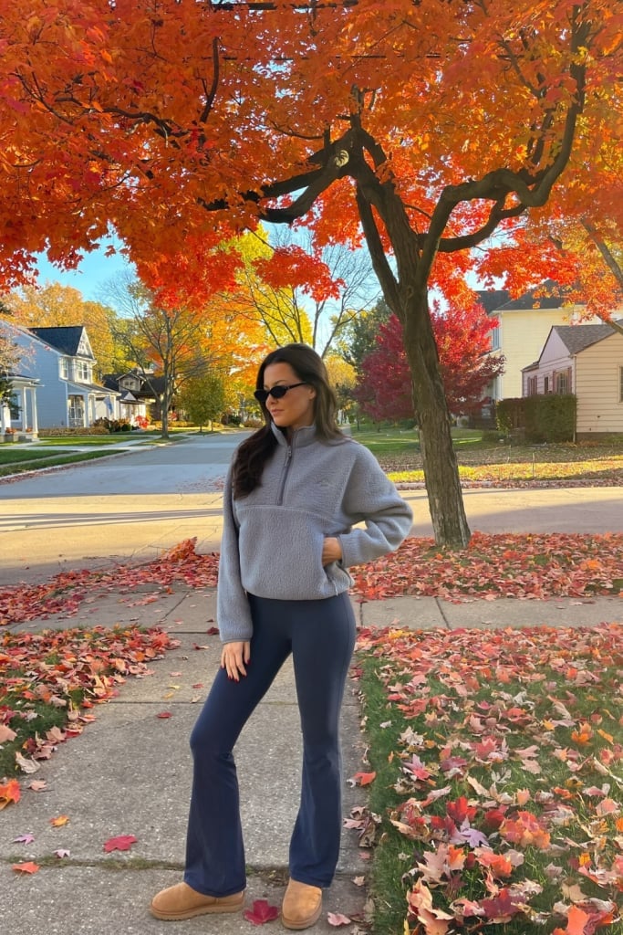 Gray fleece quarter-zip with flare leggings Gray fleece quarter-zip with flare leggings — Lazy Outfits