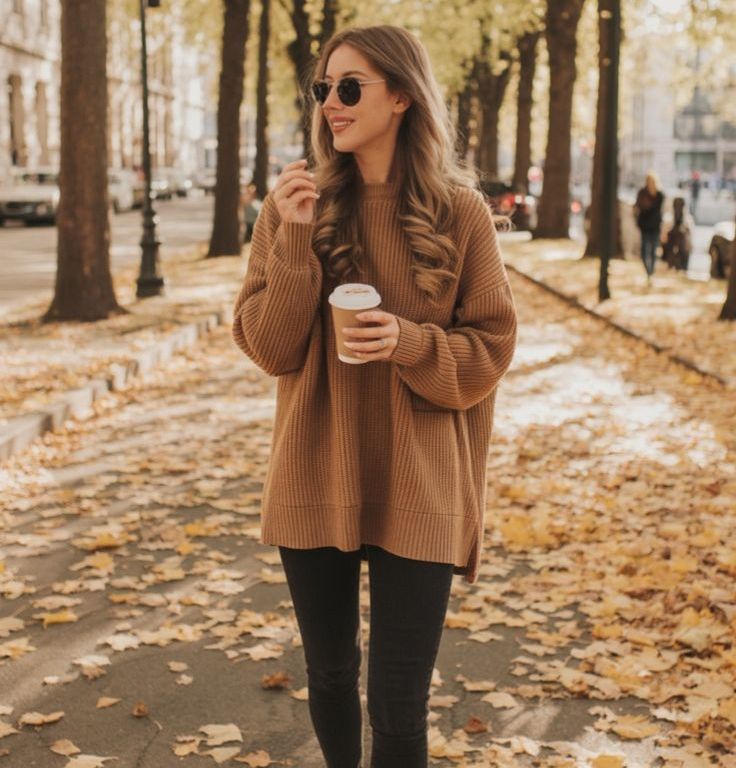 Oversized brown sweater with black leggings Oversized brown sweater with black leggings — Lazy Outfits