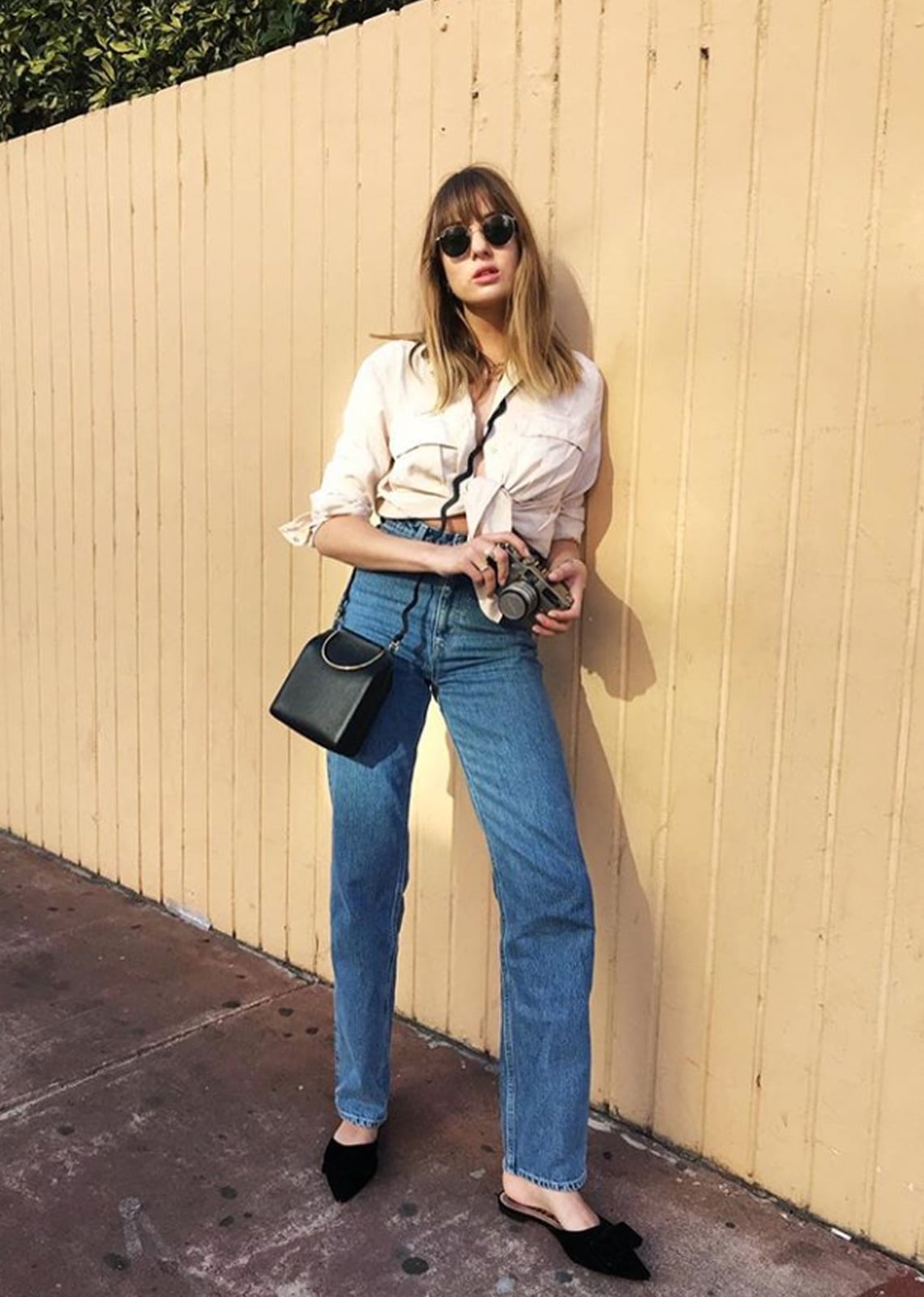 Tied-front shirt with high-waisted wide-leg jeans Tied-front shirt with high-waisted wide-leg jeans — Lazy Outfits