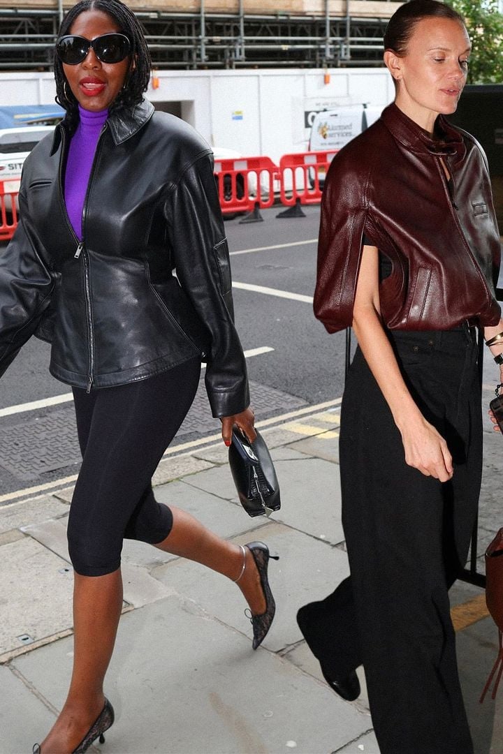Black leather jacket with purple turtleneck and cropped leggings Black leather jacket with purple turtleneck and cropped leggings — Leather Jacket Outfits Women
