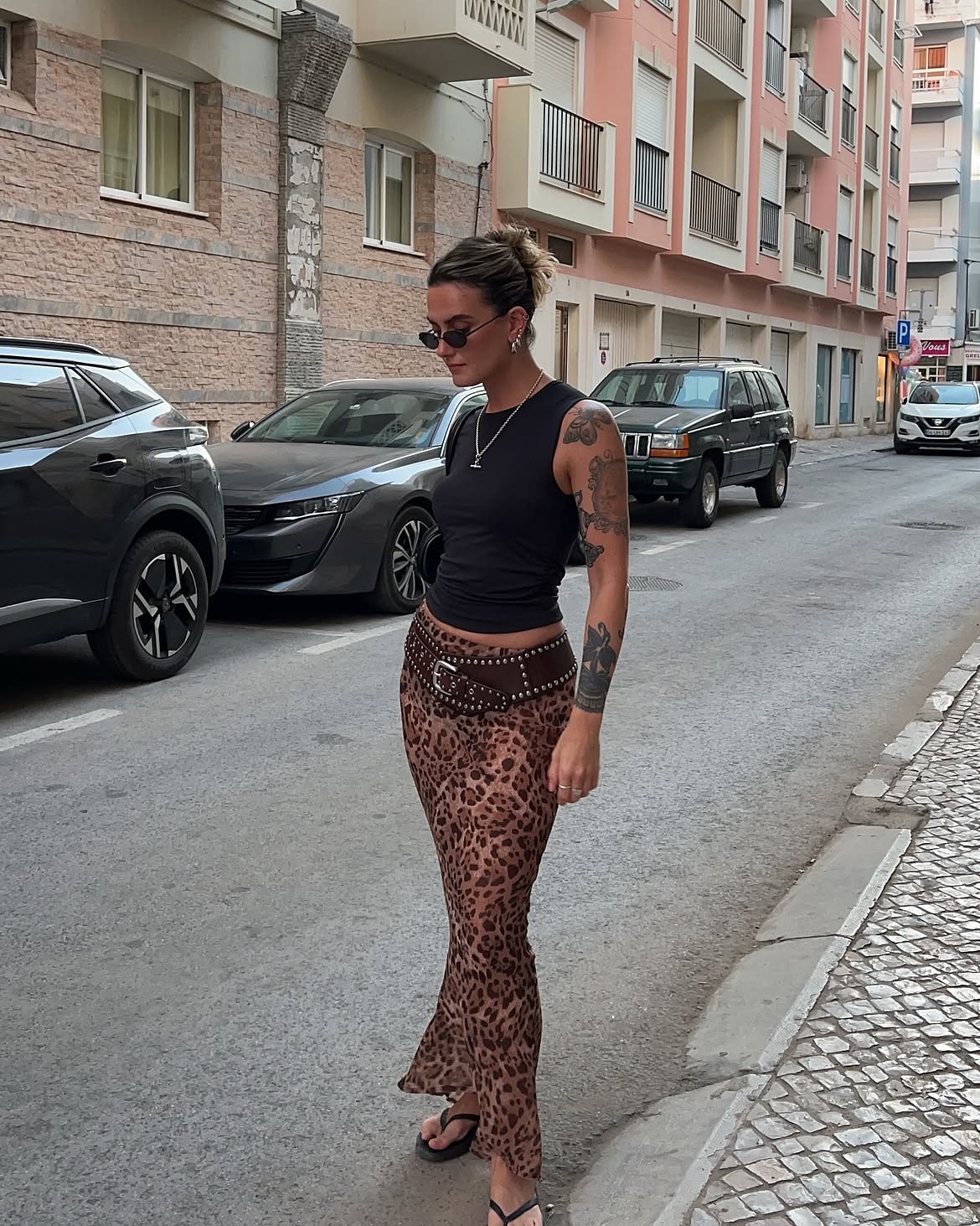 Leopard Print Maxi Skirt With Black Tank Top