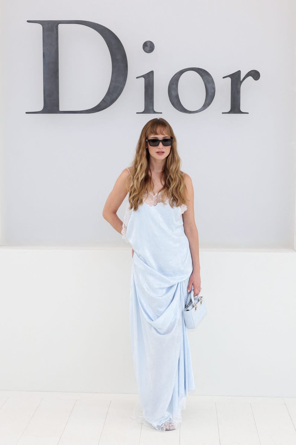Baby blue slip dress with lace trim and draping Baby blue slip dress with lace trim and draping — Light Blue Dress