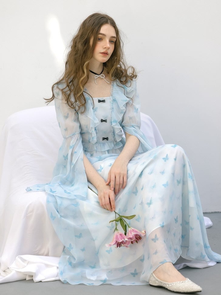 Light blue sheer butterfly print maxi dress Light blue sheer butterfly print maxi dress — Light Blue Dress