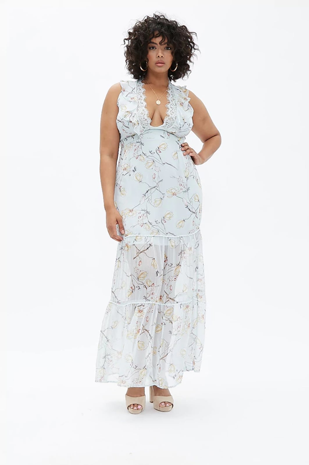 Light blue floral print maxi dress with tiered skirt Light blue floral print maxi dress with tiered skirt — Light Blue Dress