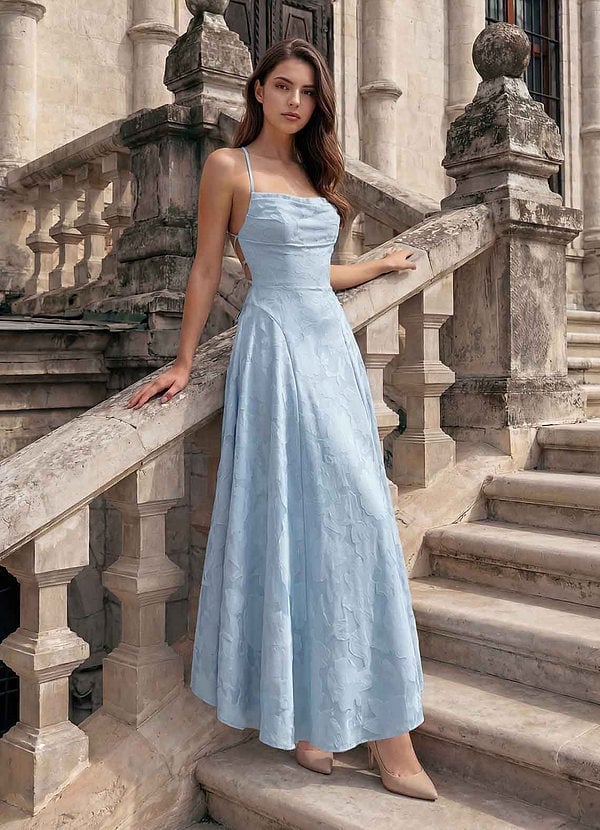 Powder blue a-line dress with textured fabric Powder blue a-line dress with textured fabric — Light Blue Dress
