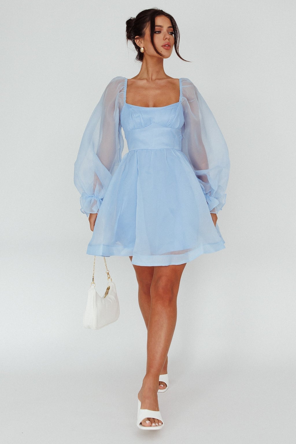 Light blue sheer organza puff sleeve mini dress Light blue sheer organza puff sleeve mini dress — Light Blue Dress