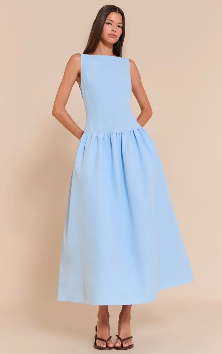 Light blue cotton shift dress with boat neckline Light blue cotton shift dress with boat neckline — Light Blue Dress