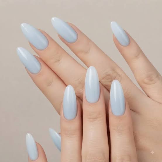 Opaque Light Blue Glossy Almond Nails Opaque Light Blue Glossy Almond Nails — Light Nails