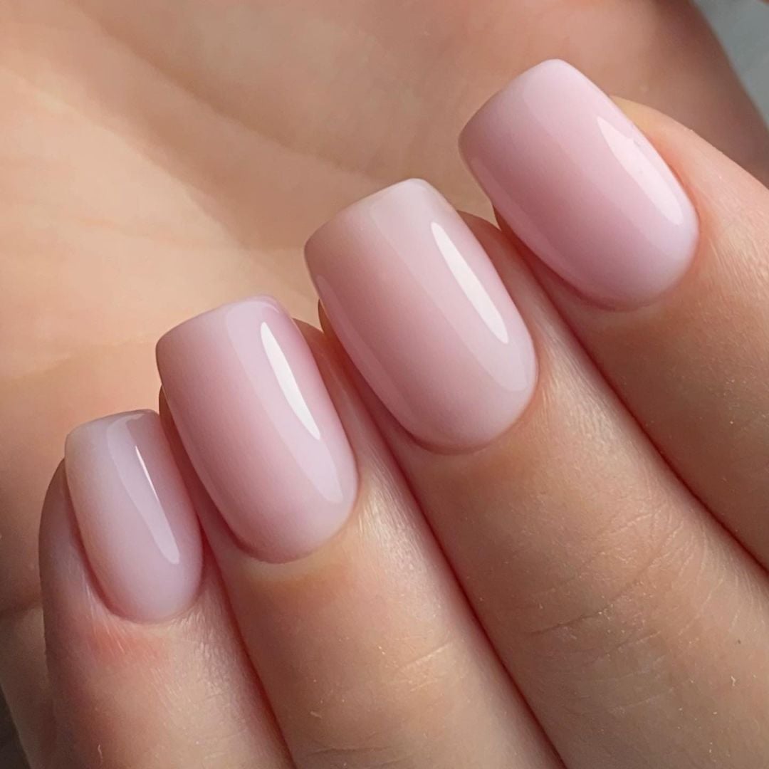 Milky Light Pink Short Square With Thin White French Tip Milky Light Pink Short Square With Thin White French Tip — Light Pink Nails