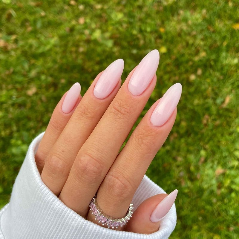 Sheer Milky Light Pink Glossy Short Almond Nails Sheer Milky Light Pink Glossy Short Almond Nails — Light Pink Nails