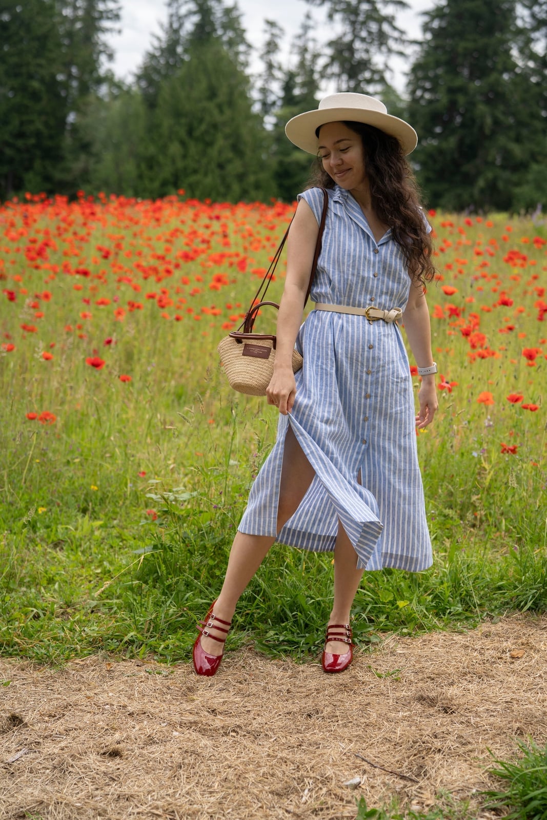 Striped linen shirt dress with mary jane shoes Striped linen shirt dress with mary jane shoes — Linen Dress