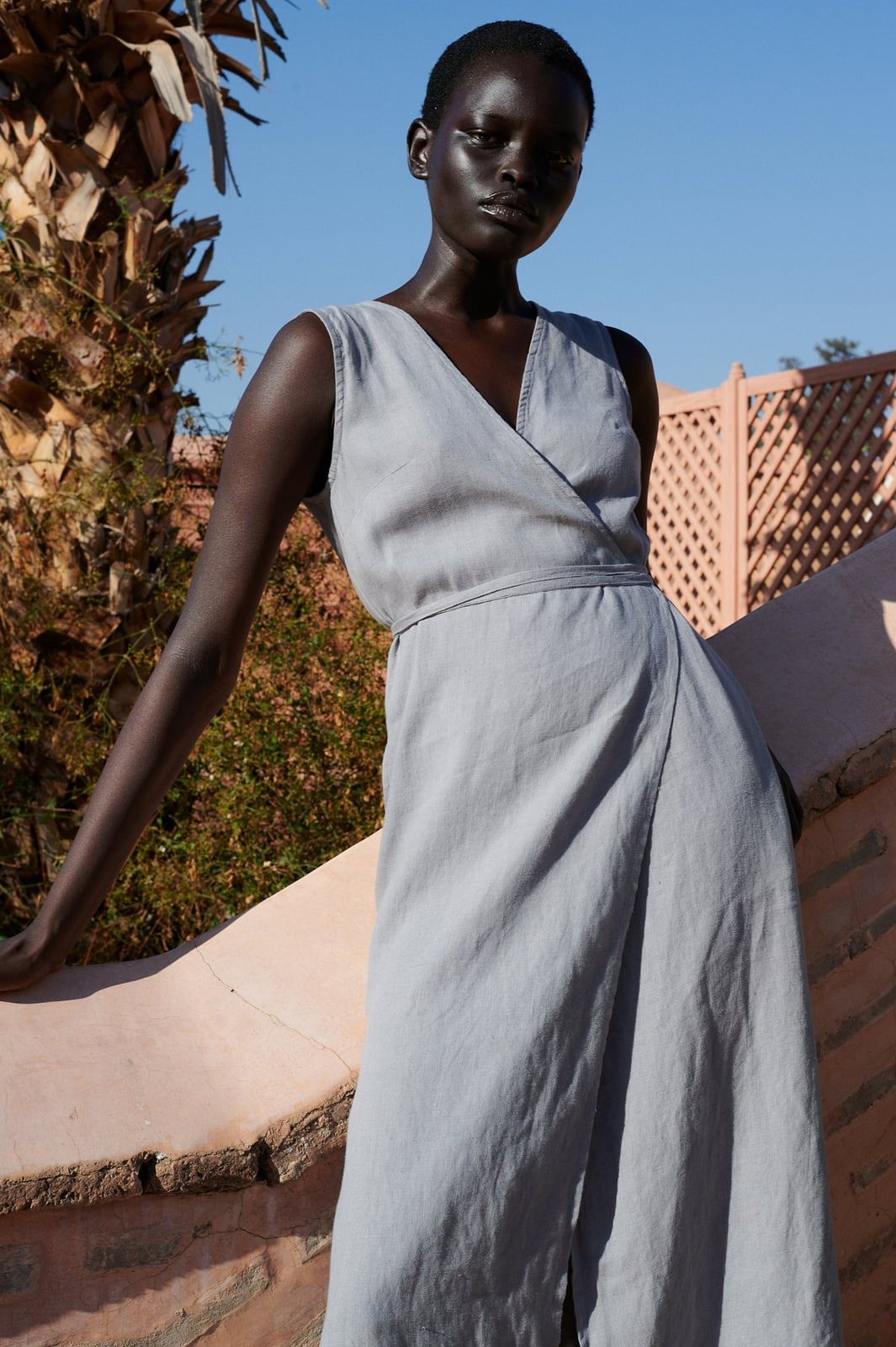 Light blue sleeveless linen wrap dress Light blue sleeveless linen wrap dress — Linen Dress