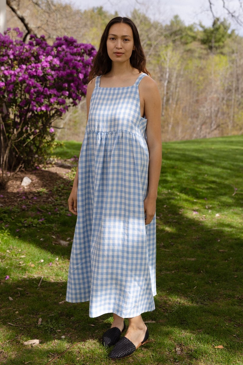 Blue gingham linen apron dress Blue gingham linen apron dress — Linen Dress
