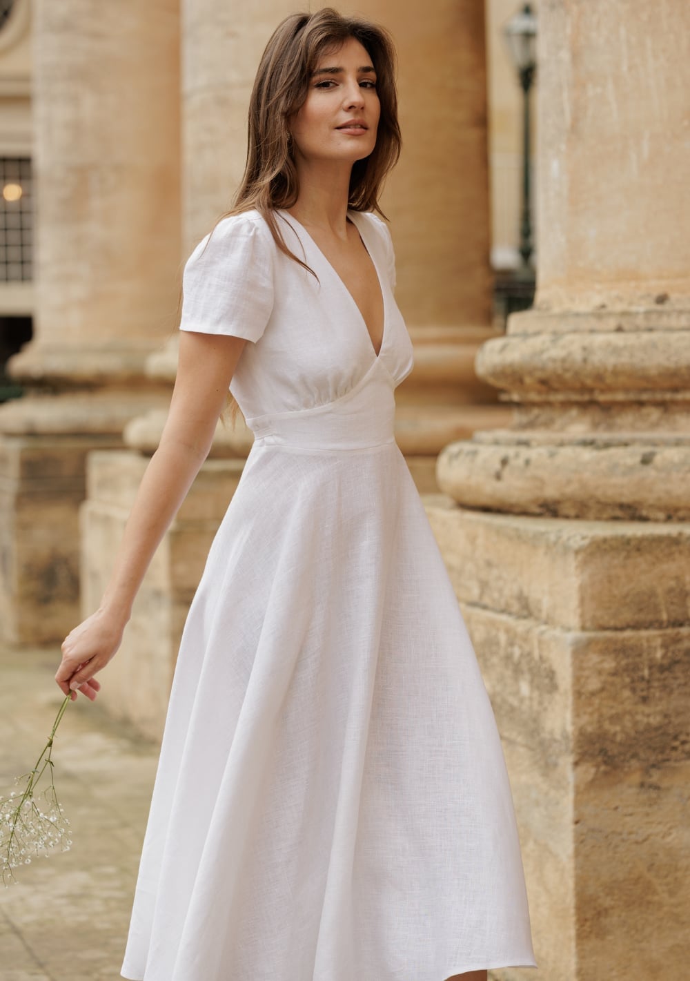 White short sleeve linen wrap dress White short sleeve linen wrap dress — Linen Dress