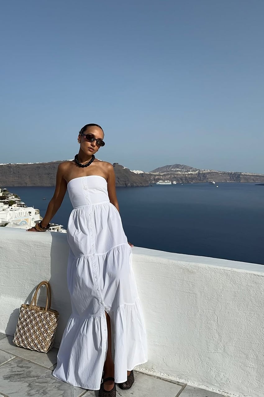 White strapless linen maxi dress with tiered skirt White strapless linen maxi dress with tiered skirt — Linen Dress