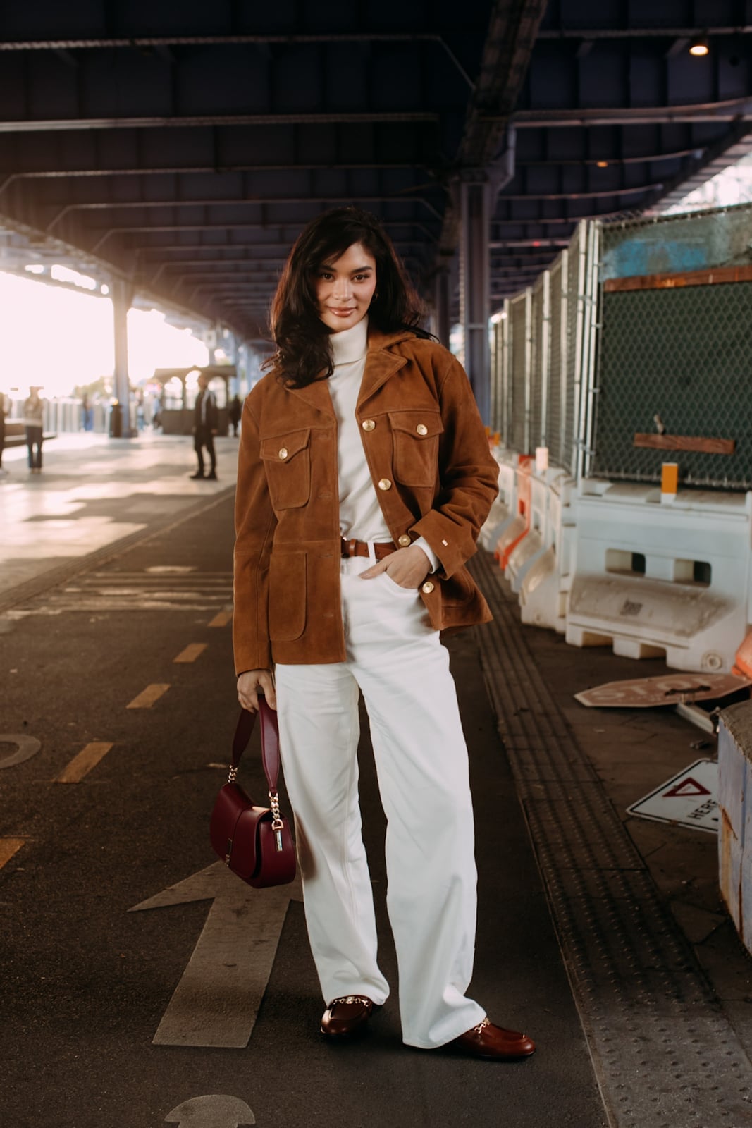 Suede Jacket Wide Leg Trousers With Brown, Office-Safe Version Suede Jacket Wide Leg Trousers With Brown, Office-Safe Version — Loafer Outfits