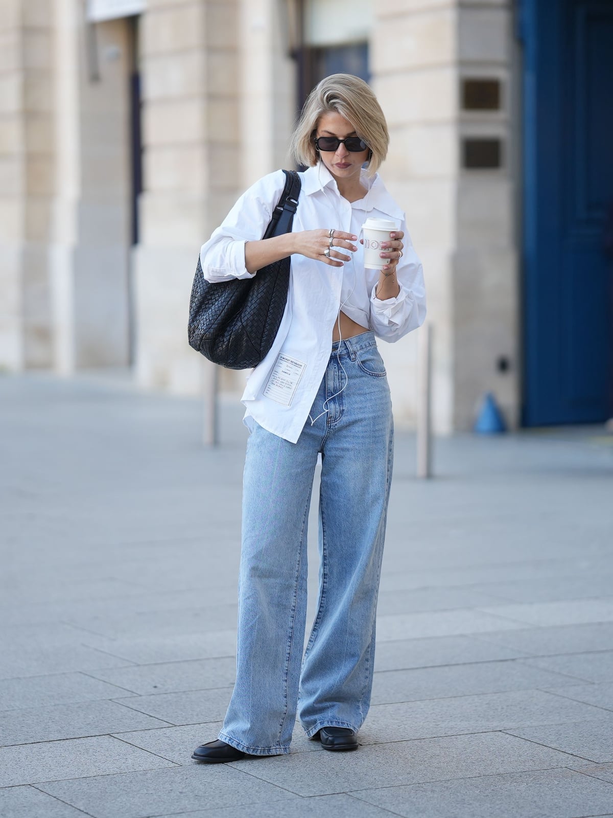 Oversized Shirt Wide Leg Jeans With Black, Office-Safe Version Oversized Shirt Wide Leg Jeans With Black, Office-Safe Version — Loafer Outfits