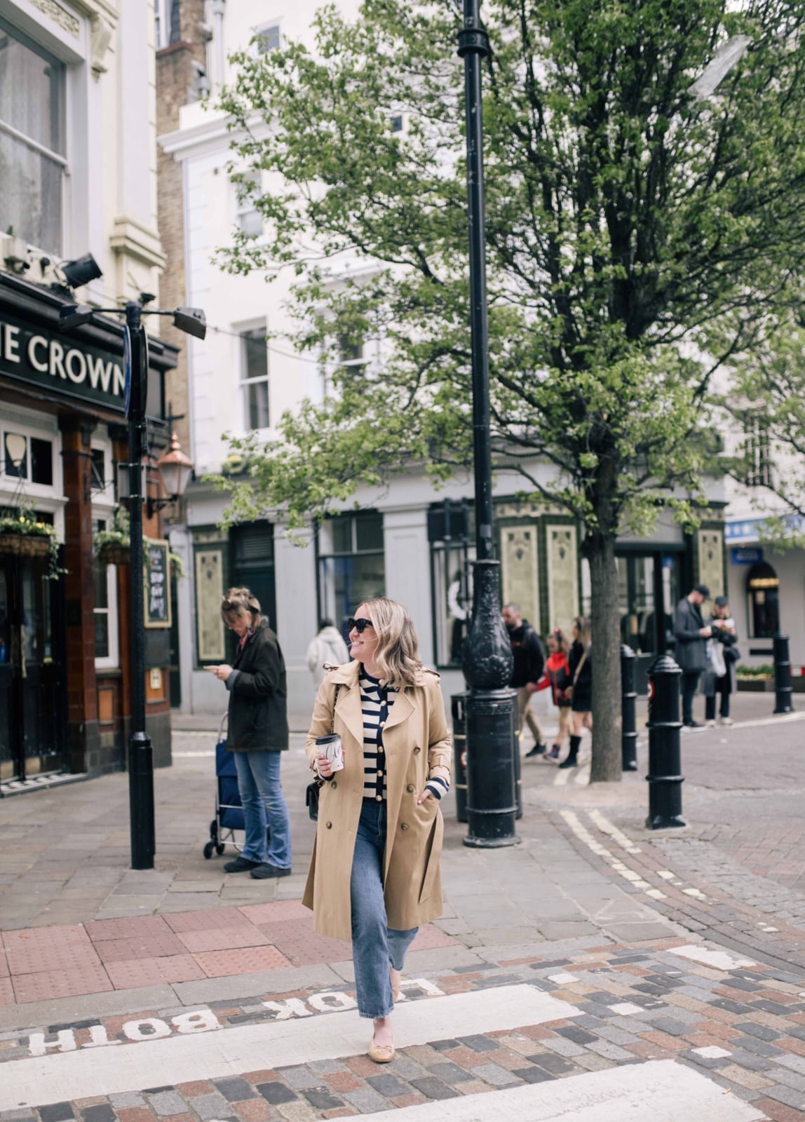 Beige Trench Coat With Striped Top Beige Trench Coat With Striped Top — London Outfits