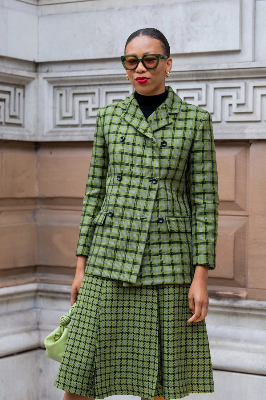 Green Plaid Suit With Black Turtleneck Green Plaid Suit With Black Turtleneck — London Outfits