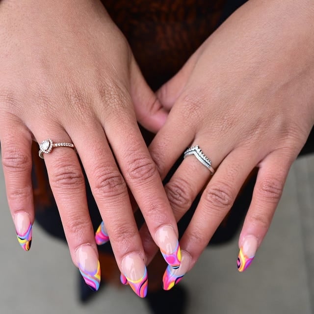 Mauve Brown Swirl Pattern Long Almond Nails Mauve Brown Swirl Pattern Long Almond Nails
