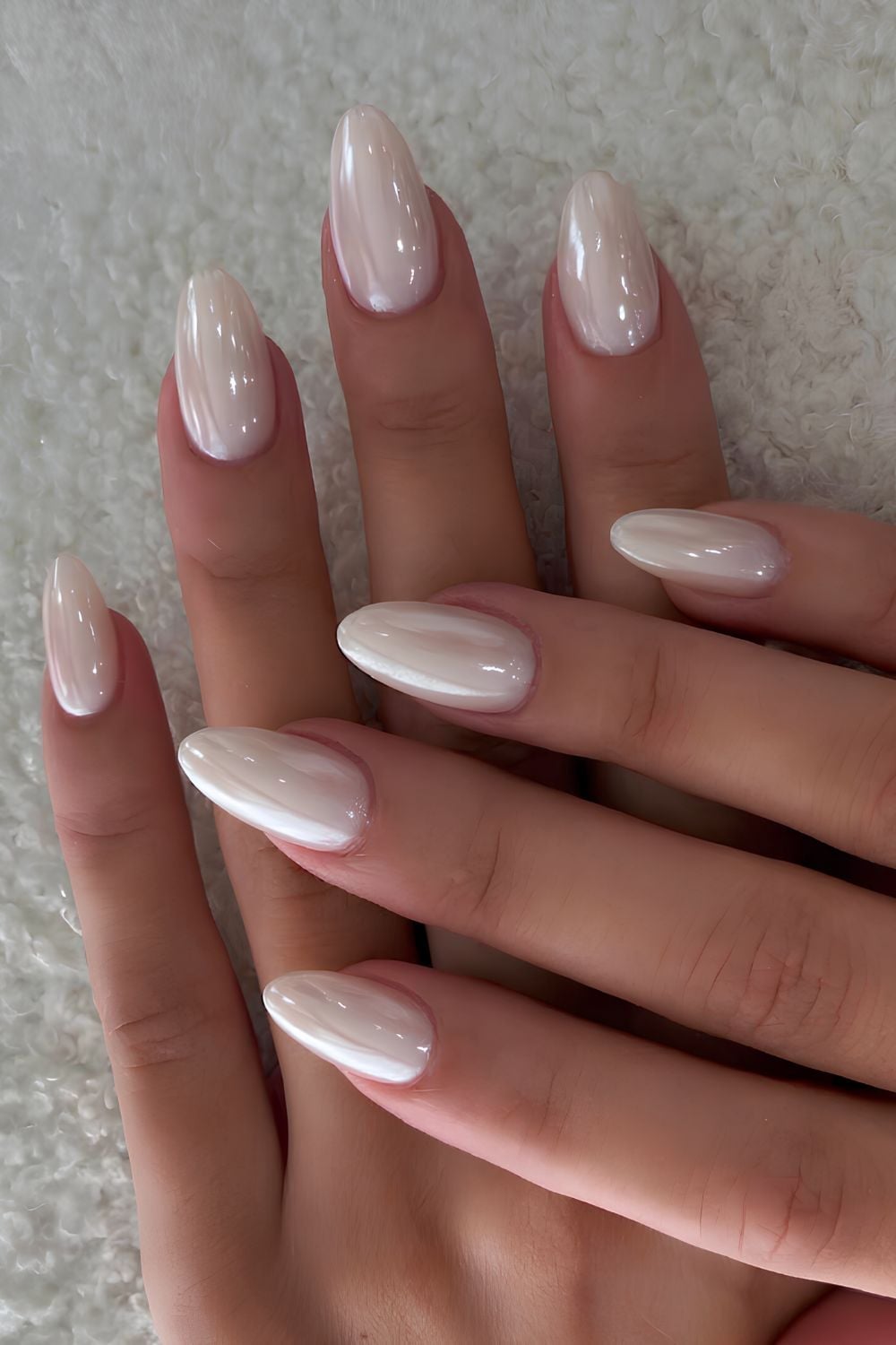 Uniform Milky White Glossy Long Almond Nails Uniform Milky White Glossy Long Almond Nails