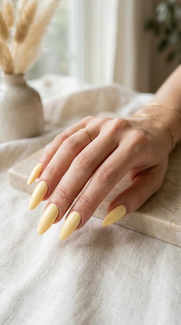 Pale Yellow French Tip Long Almond Nails Pale Yellow French Tip Long Almond Nails