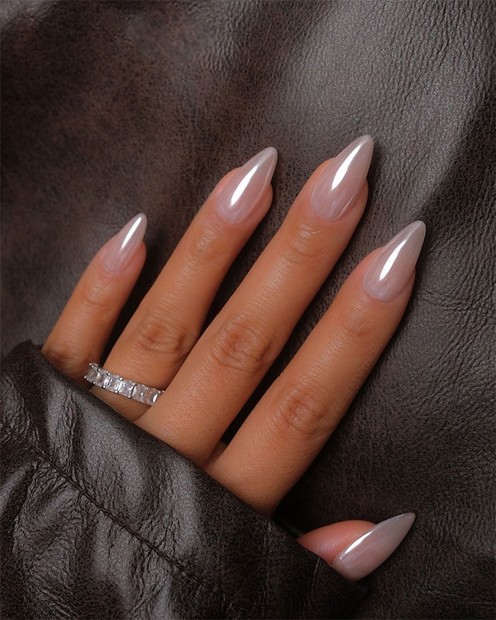 Sheer Milky Nude Glossy Long Almond Nails Sheer Milky Nude Glossy Long Almond Nails