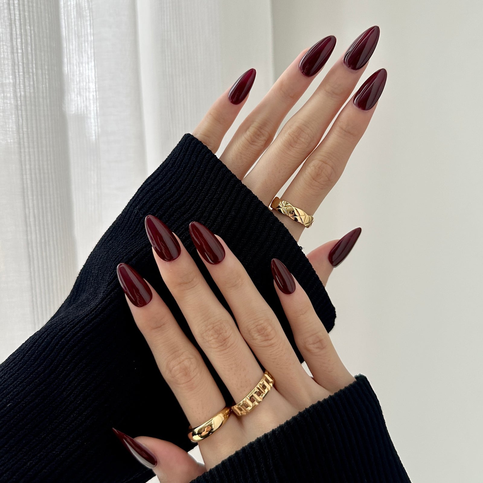 Deep Burgundy Glossy Long Almond Nails Deep Burgundy Glossy Long Almond Nails
