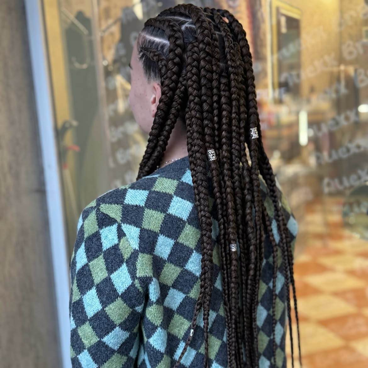 Long Feed In Box Braids With Hair Cuffs