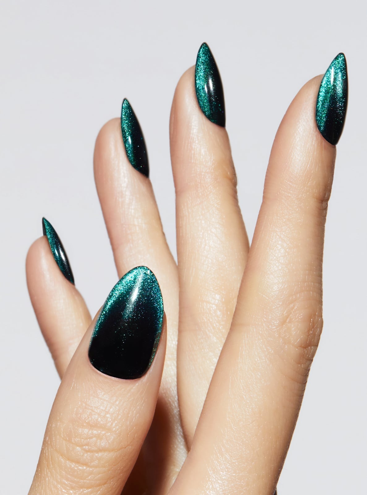 Dark Teal Black Cat-Eye Long Almond Nails Dark Teal Black Cat-Eye Long Almond Nails — Long Nails