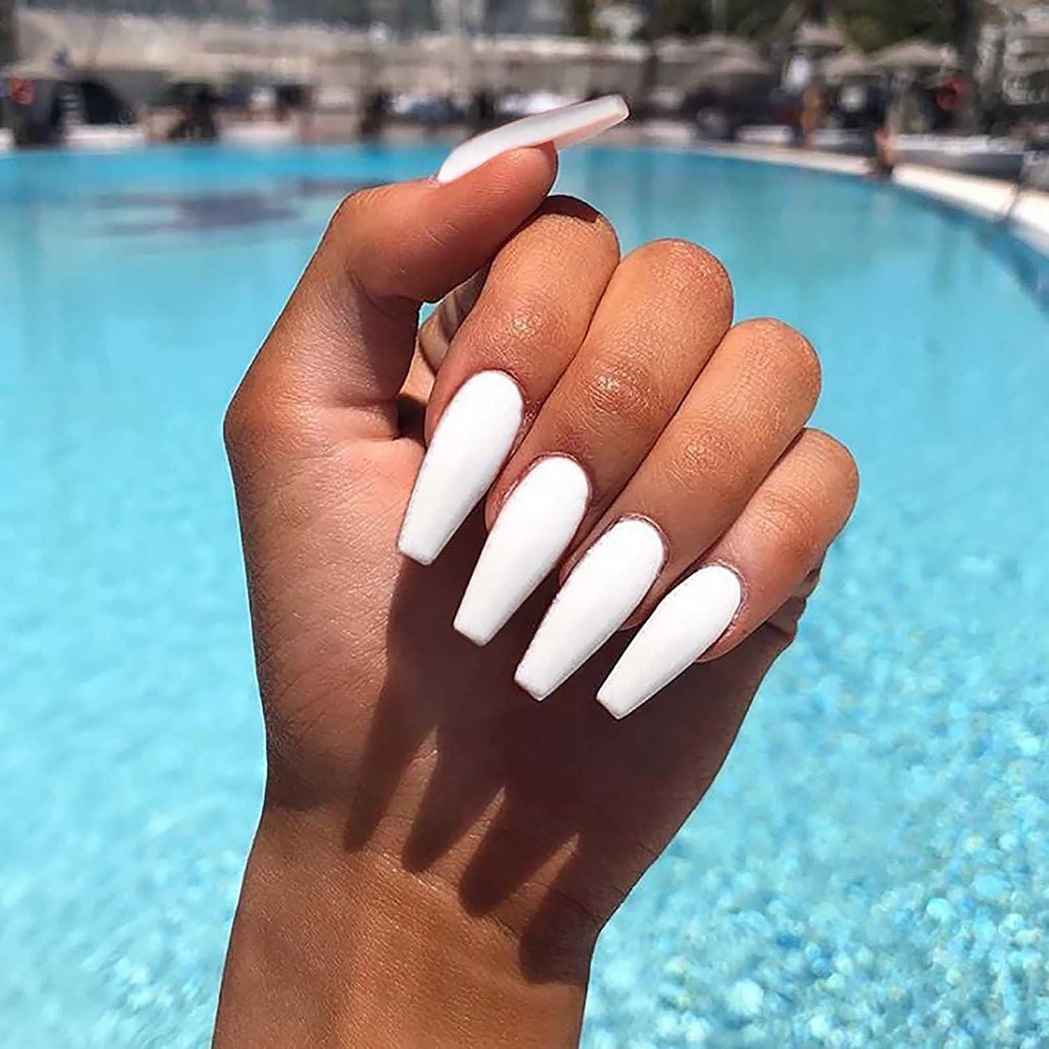 Solid White Glossy Extra Long Coffin Nails Solid White Glossy Extra Long Coffin Nails — Long Nails