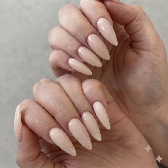 Pale Nude Glossy Long Almond Nails Pale Nude Glossy Long Almond Nails — Long Nails