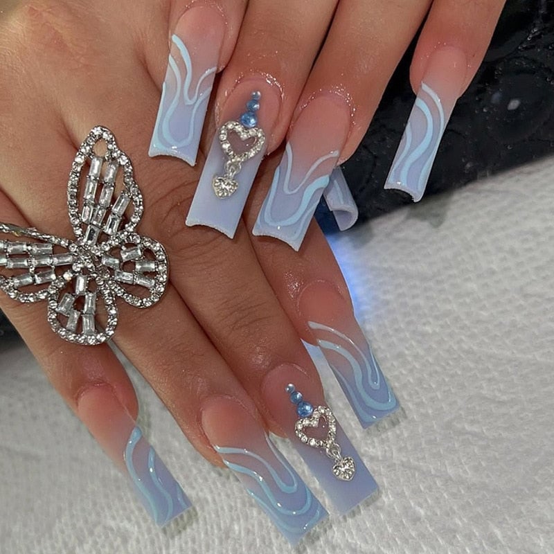 Sheer Pink Flame Charm Long Coffin Nails Sheer Pink Flame Charm Long Coffin Nails — Long Nails