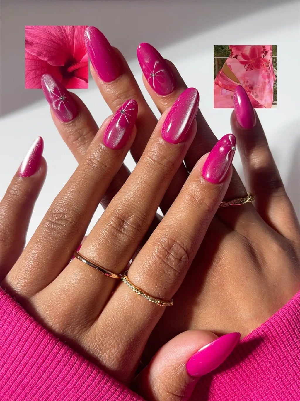 Vibrant Pink Star Shimmer Long Almond Nails Vibrant Pink Star Shimmer Long Almond Nails — Long Nails