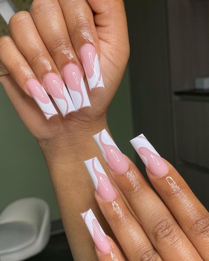 Nude Sharp White Rose Gold Glitter Coffin Nails Nude Sharp White Rose Gold Glitter Coffin Nails — Long Nails