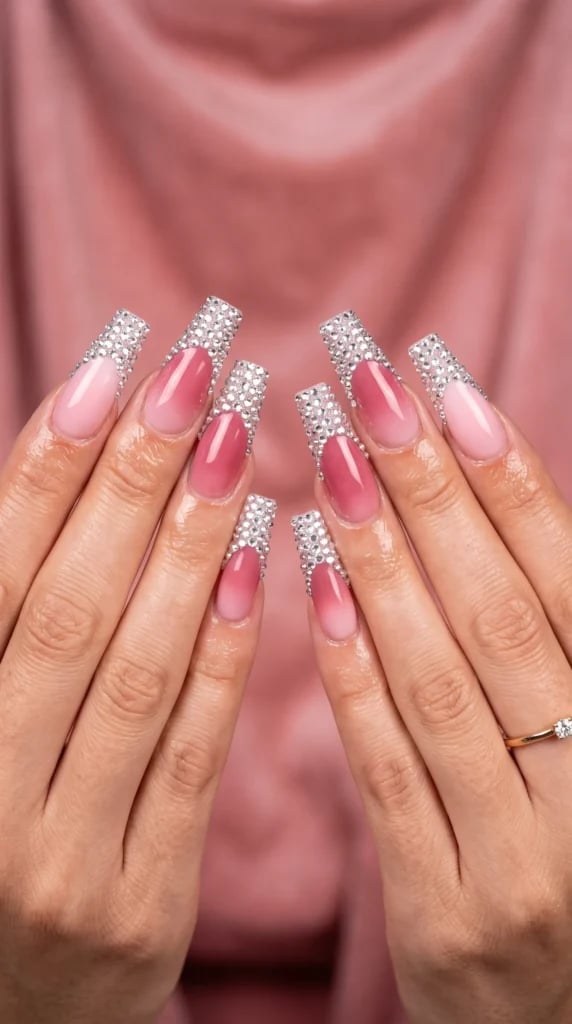 Sheer Pink Glitter Pearl Medium Almond Nails Sheer Pink Glitter Pearl Medium Almond Nails — Long Nails
