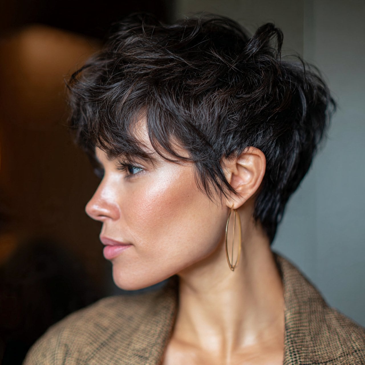 Chin Length Wavy Pixie With Curtain Bangs Chin Length Wavy Pixie With Curtain Bangs — Long Pixie