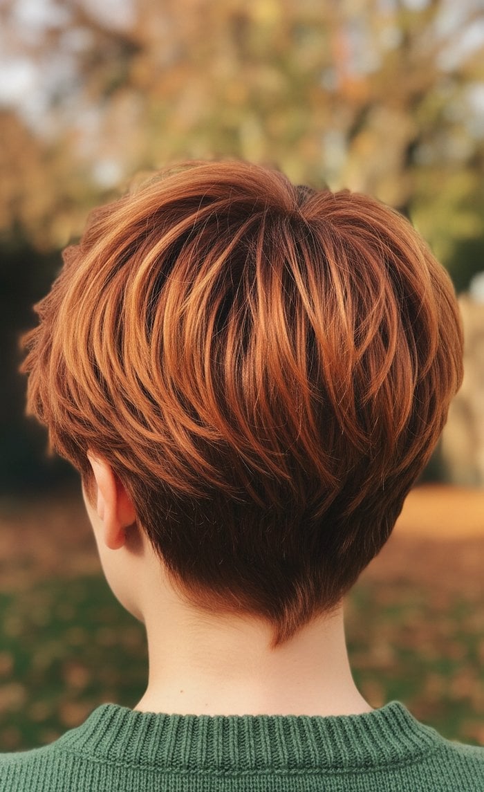 Copper Pixie With Soft Tousled Texture Copper Pixie With Soft Tousled Texture — Long Pixie