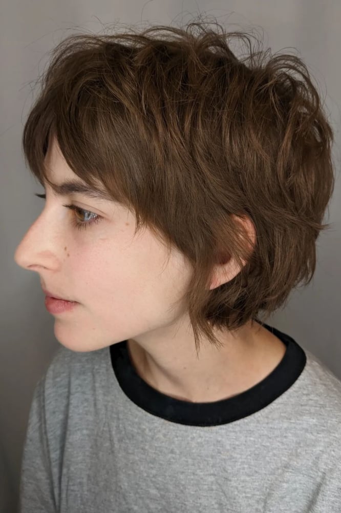 Choppy Bangs On A Dark Brown Pixie Choppy Bangs On A Dark Brown Pixie — Long Pixie