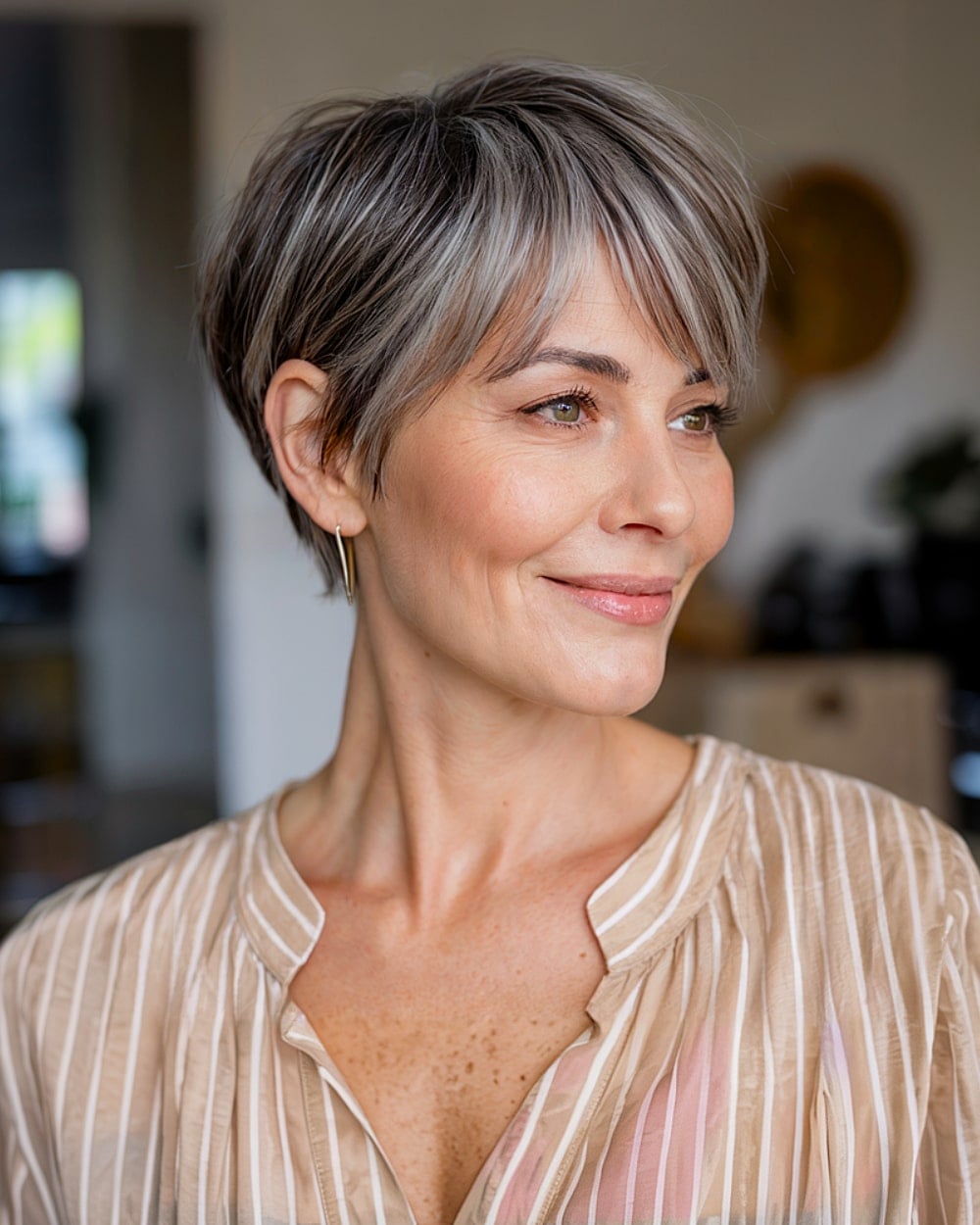 Gray Pixie With Blonde Highlights Gray Pixie With Blonde Highlights — Long Pixie