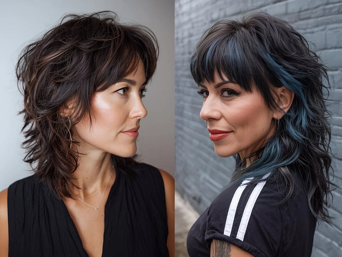 Collarbone Dark Brown Wolf Cut With Curtain Bangs, Wavy Collarbone Dark Brown Wolf Cut With Curtain Bangs, Wavy — Long Wolf Cut