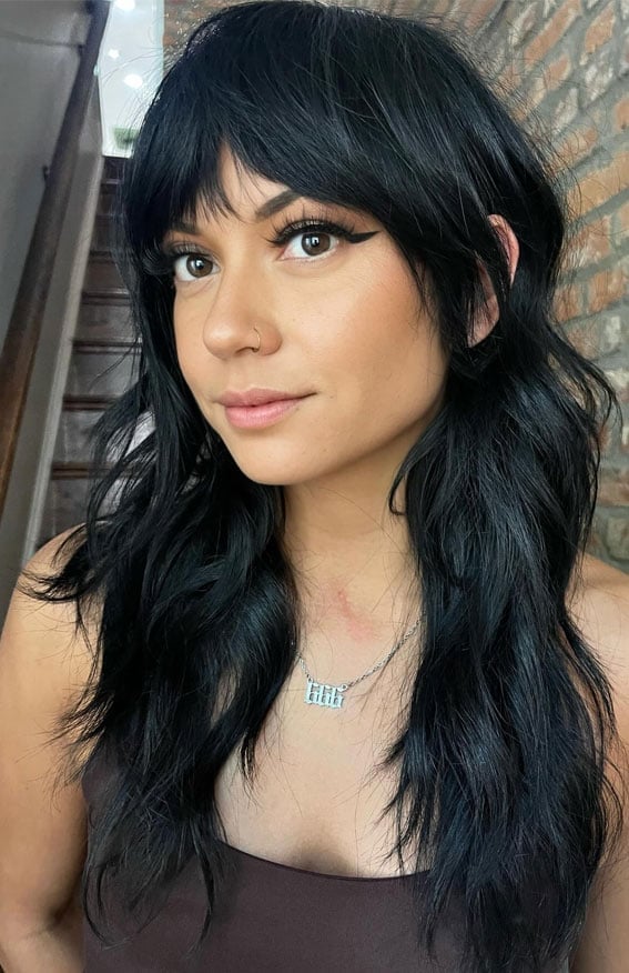 Mid-Back Sleek Dark Brown Wolf Cut, Straight Mid-Back Sleek Dark Brown Wolf Cut, Straight — Long Wolf Cut