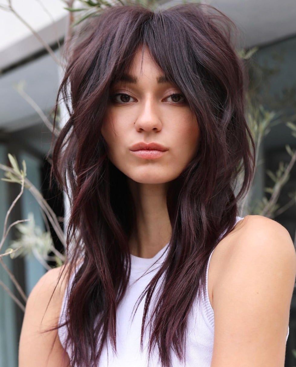 Mid-Back Wolf Cut In Deep Burgundy Mid-Back Wolf Cut In Deep Burgundy — Long Wolf Cut