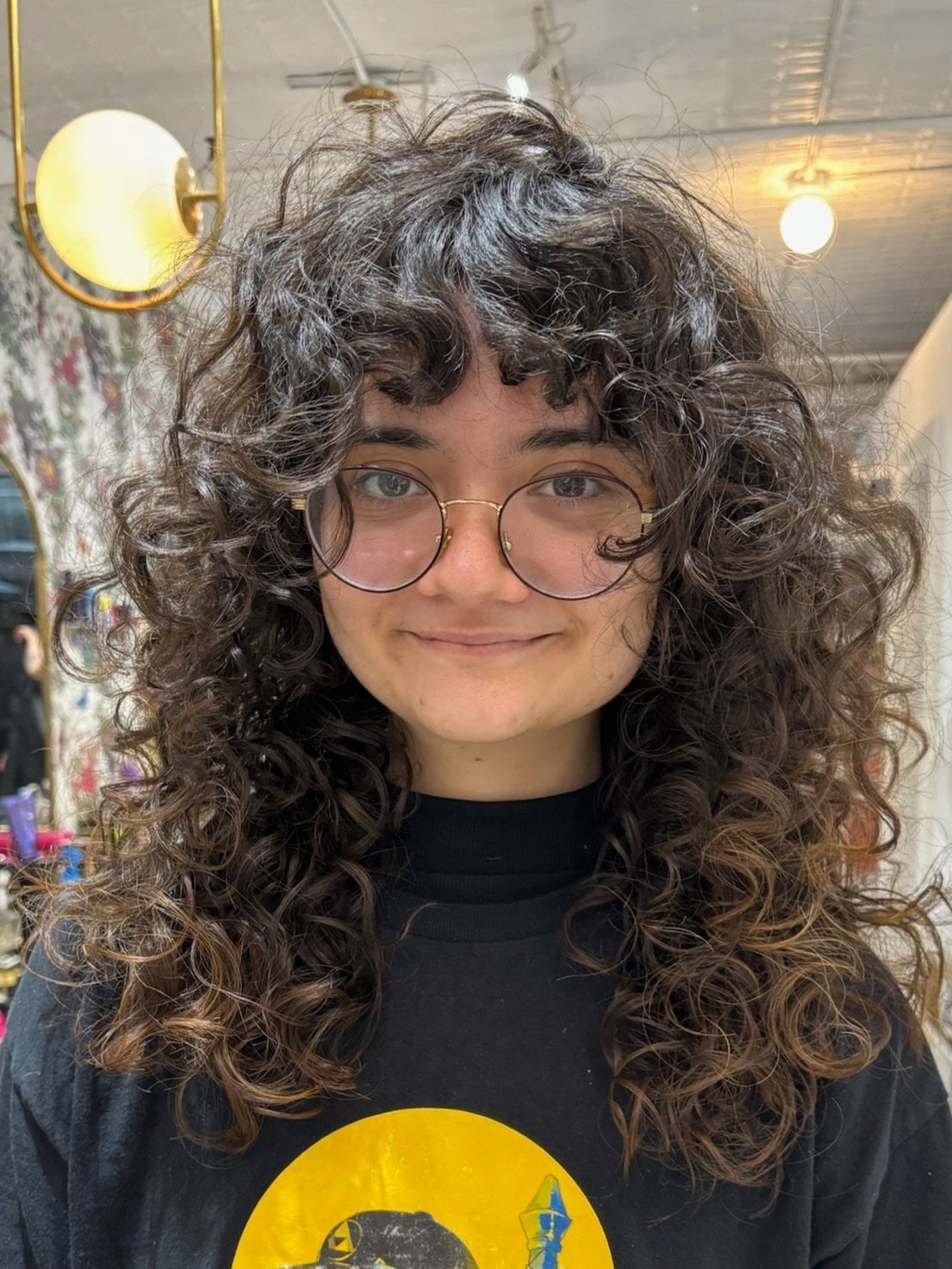 Mid-Back Dark Brown Wolf Cut With Curly Bangs, Air Dried Mid-Back Dark Brown Wolf Cut With Curly Bangs, Air Dried — Long Wolf Cut