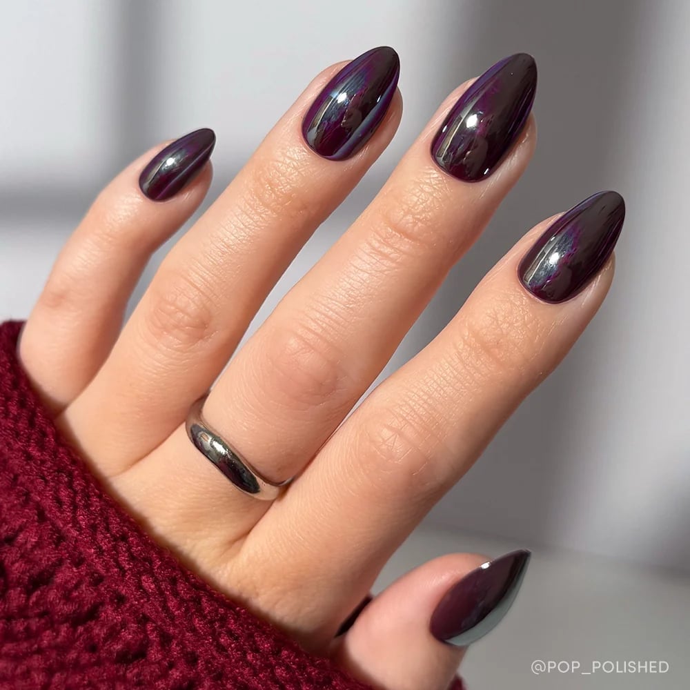 Medium Almond Chrome Maroon Nails Medium Almond Chrome Maroon Nails