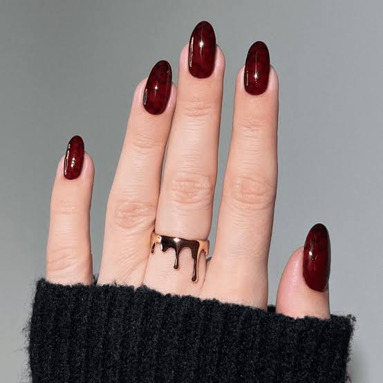 Medium Almond Glossy Maroon Nails Medium Almond Glossy Maroon Nails