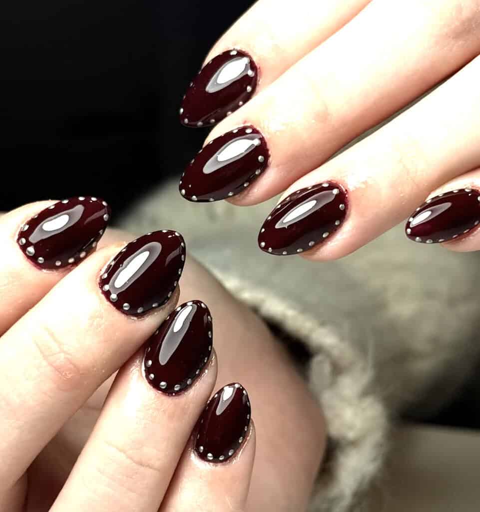 Short Oval Studded Cuticle Maroon Short Oval Studded Cuticle Maroon — Maroon Nails