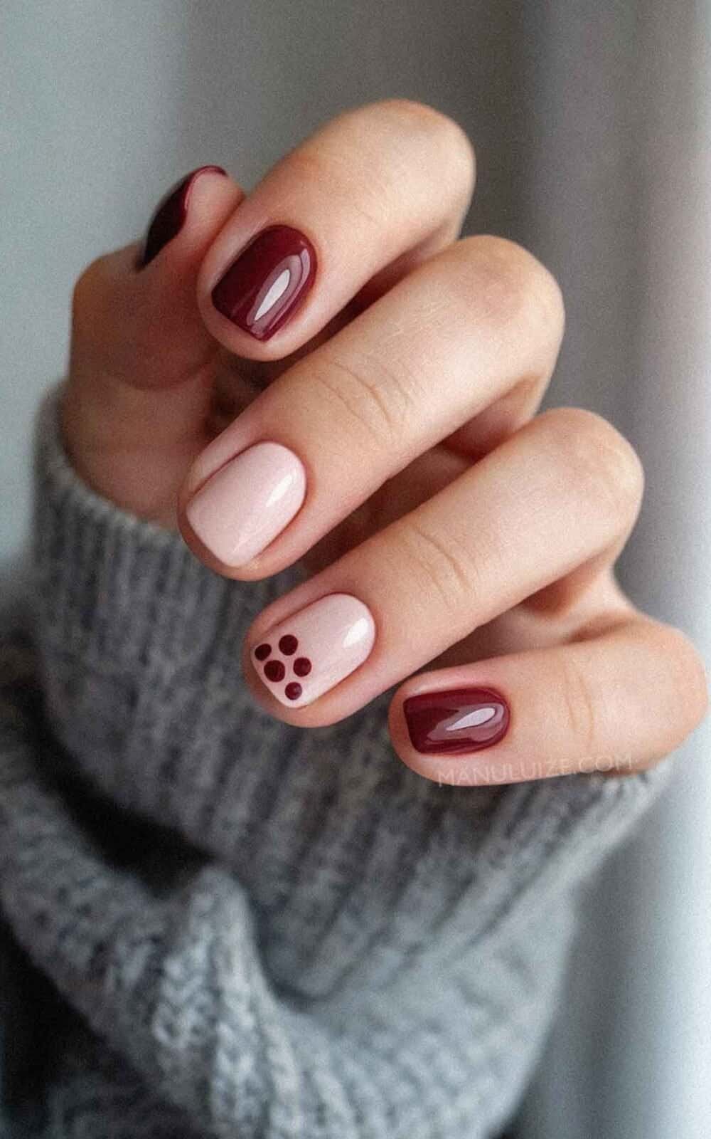 Short Square Maroon Dots Pink Short Square Maroon Dots Pink — Maroon Nails
