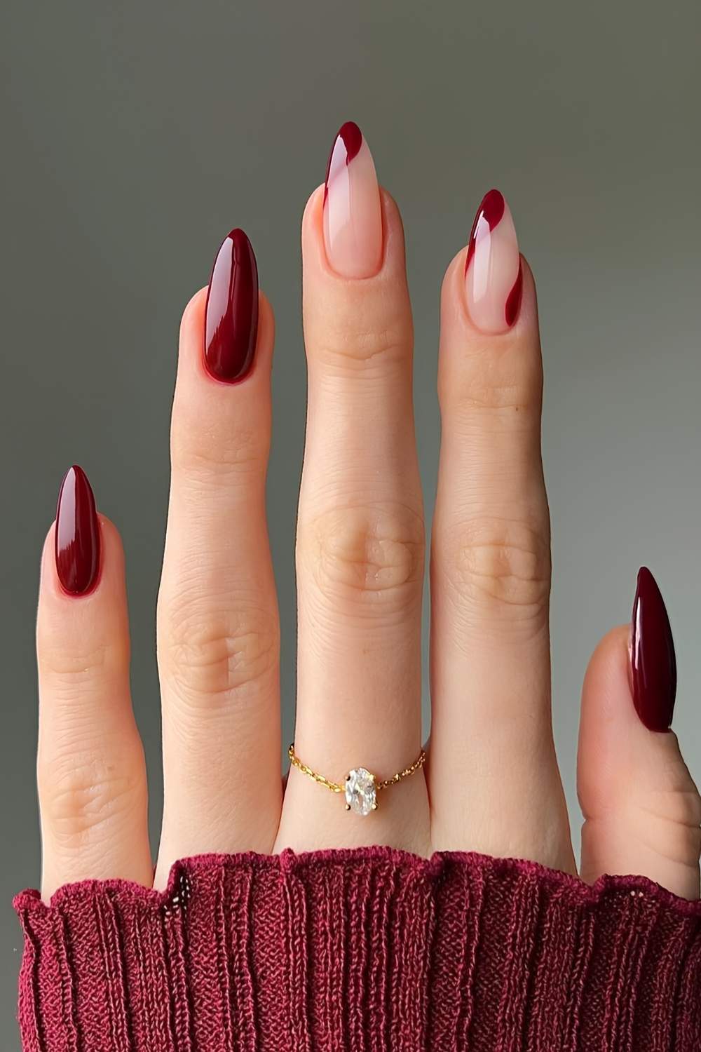 Long Almond Abstract Maroon Design Long Almond Abstract Maroon Design — Maroon Nails